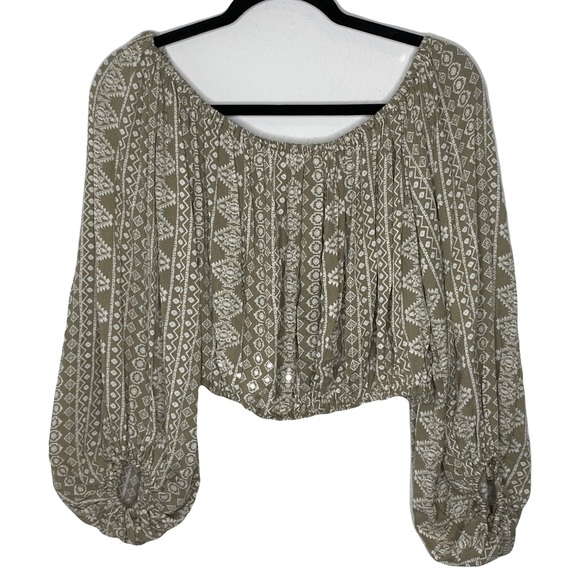 Windsor Off The Shoulder Stylish Boho Puff Sleeve Cropped Top Blouse Size Med - Picture 2 of 5